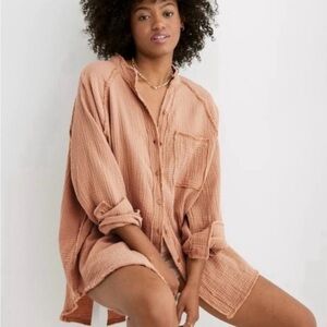 Aerie Pool-to-Party Gauzy Oversized Button-Up